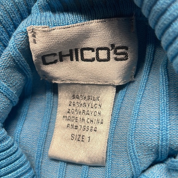Chicos short sleeve top ribbed sweater blue pullover turtleneck size 1 8/10 - Picture 6 of 6